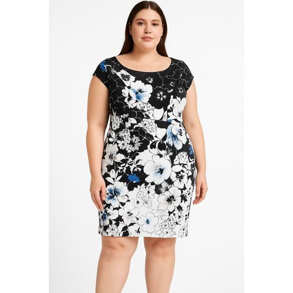 White House Black Market Dresses & Skirts - White House Black Market Dress 12 Black White Floral Print  Knee Length